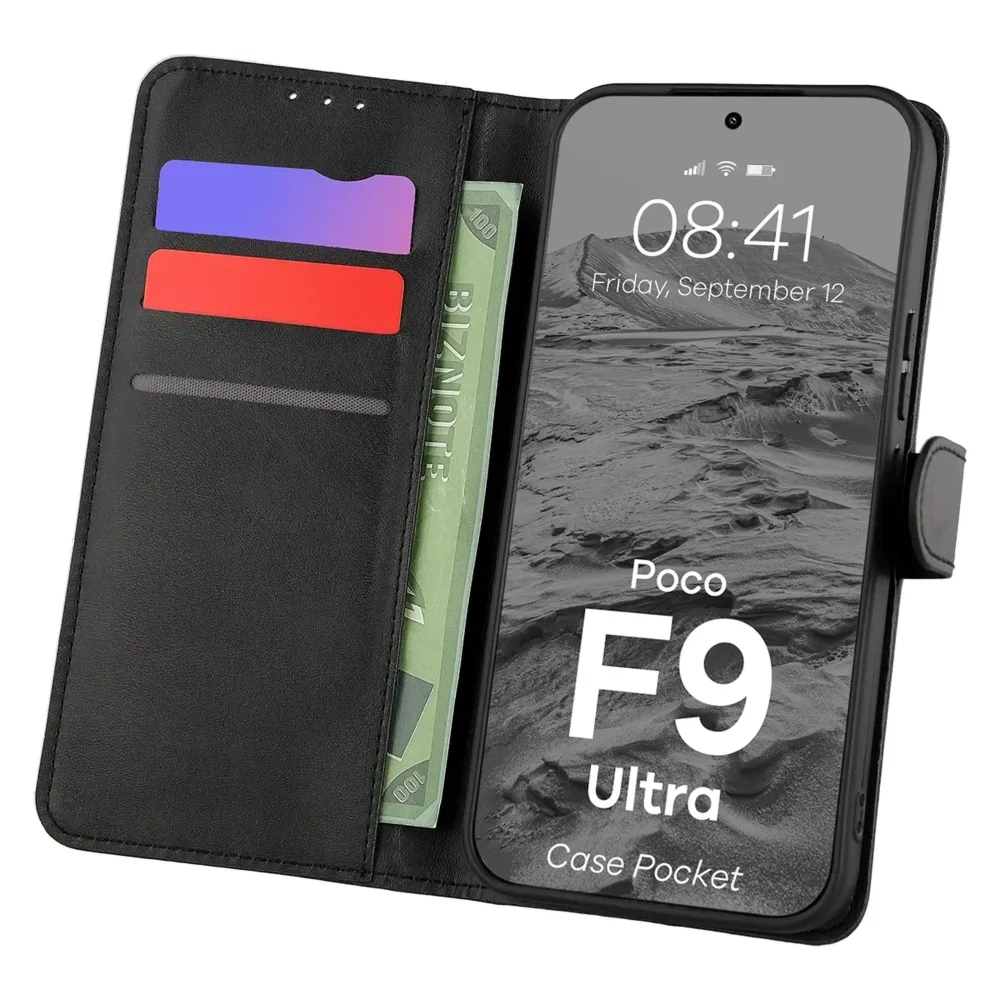 Etui z klapką Bizon Case Pocket do Xiaomi POCO F9 Ultra, czarne