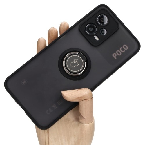 Image of Etui z uchwytem na palec Bizon Case Hybrid Ring do Xiaomi Poco X5 / Redmi Note 12 5G, przydymione z czarną ramką