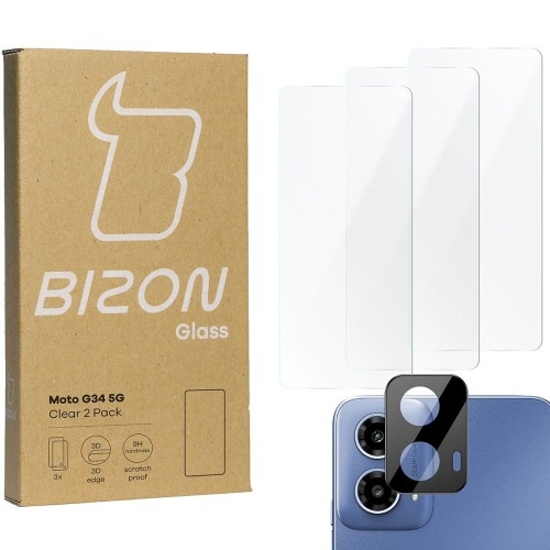 Image of 3x Szkło + szybka na aparat BIZON Clear 2 Pack do Motorola Moto G34 5G