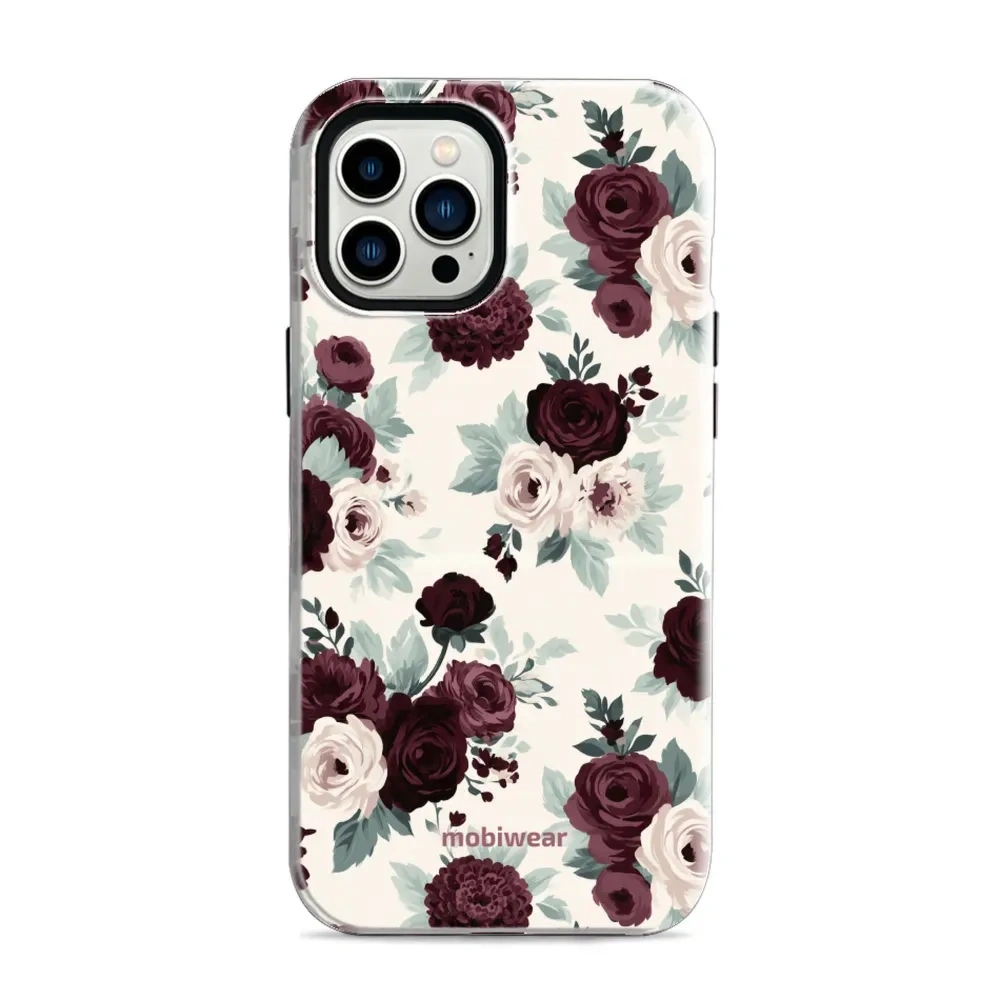 Etui ochronne do iPhone 12 Pro Max, Mobiwear Elite Pro MagSafe, róże z szałwią na kremie