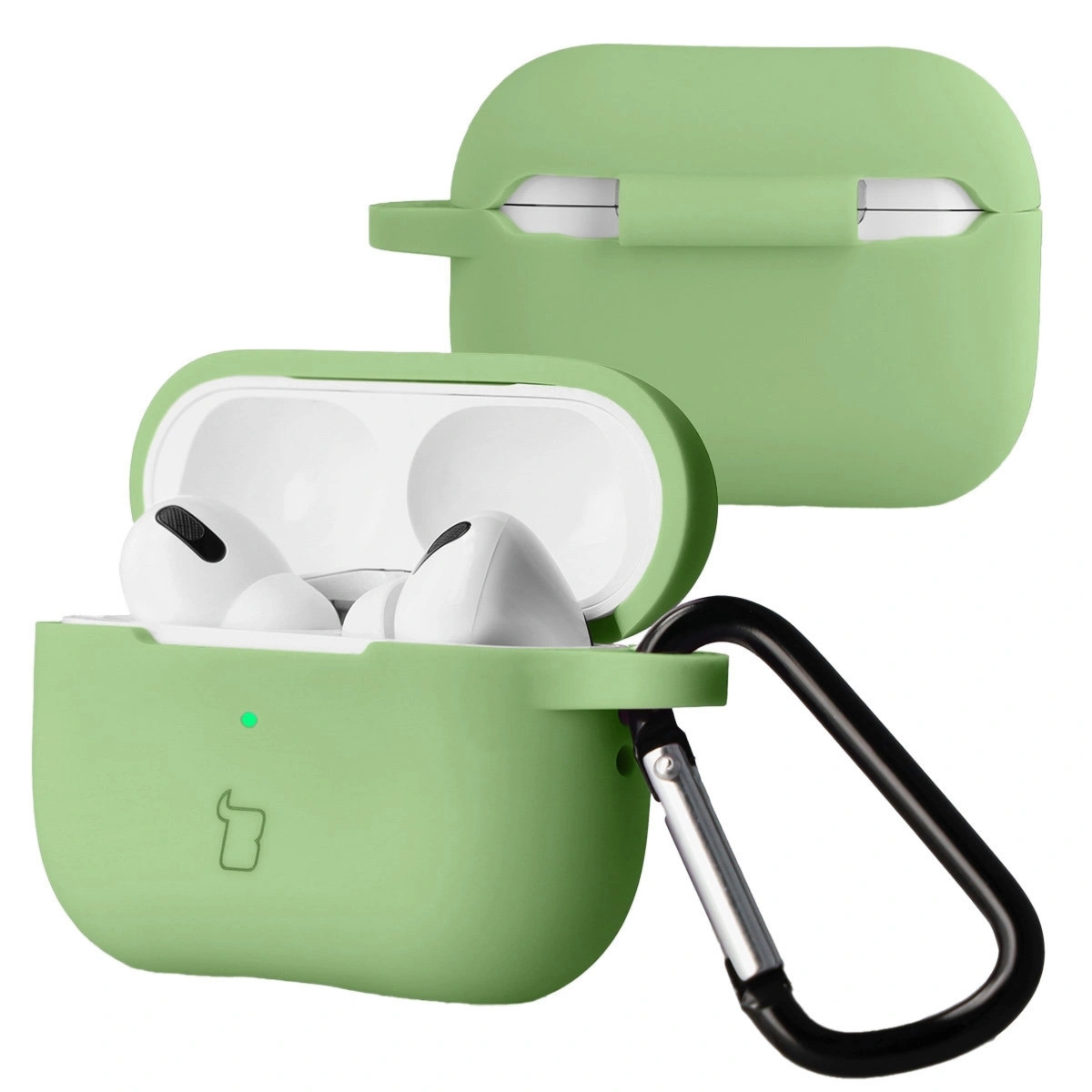 Silikonowe etui z karabińczykiem Bizon Case Headphone Silicone do Airpods Pro 2, jasnozielone