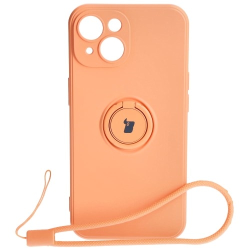 Image of Etui Bizon Case Silicone Ring Sq do Apple iPhone 15, pomarańczowe