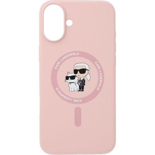 Image of Etui Karl Lagerfeld Hard Case Silicone Karl & Choupette Heads Ring MagSafe do iPhone 16 Plus, różowe