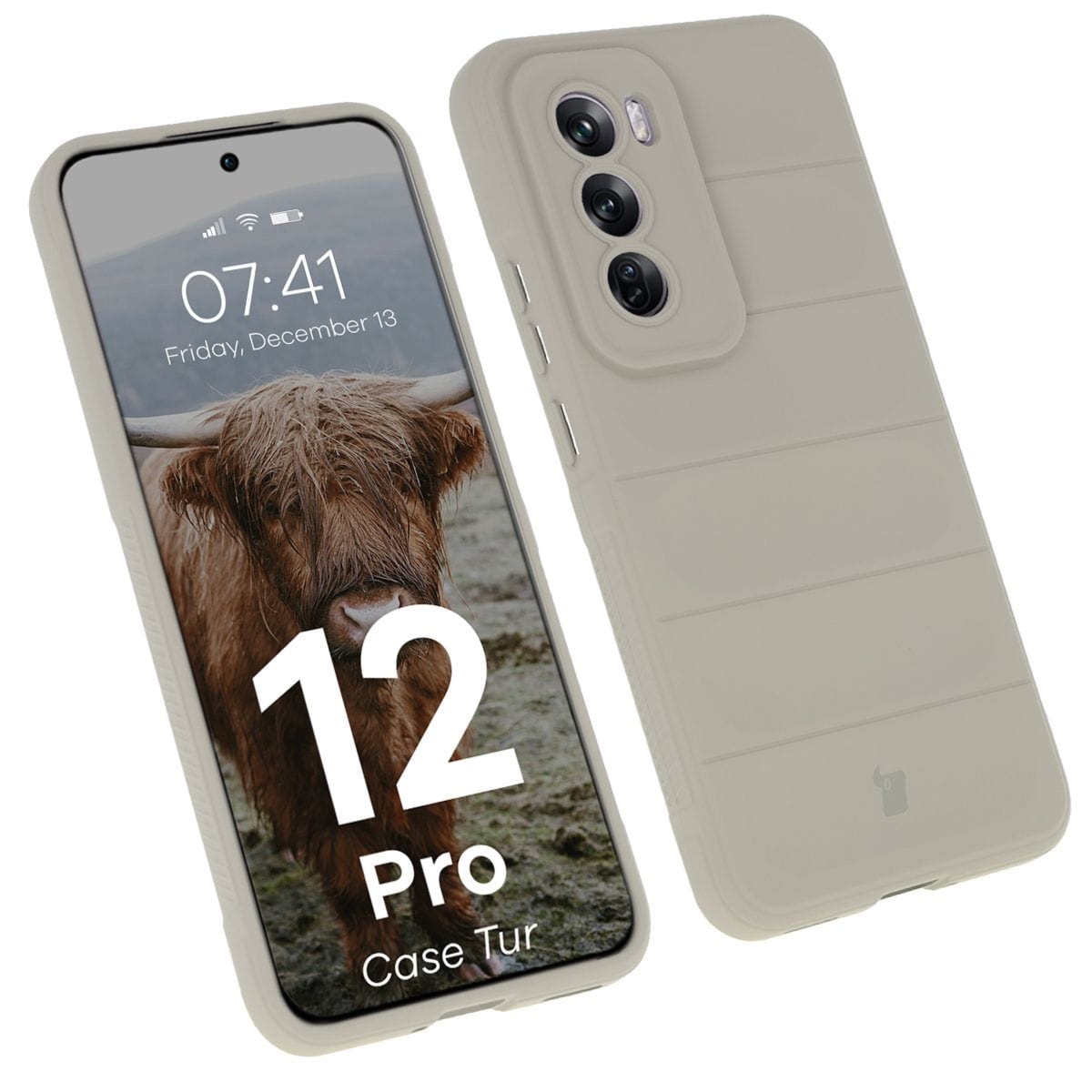 Pancerne etui Bizon Case Tur do Oppo Reno 12 Pro, jasnoszare