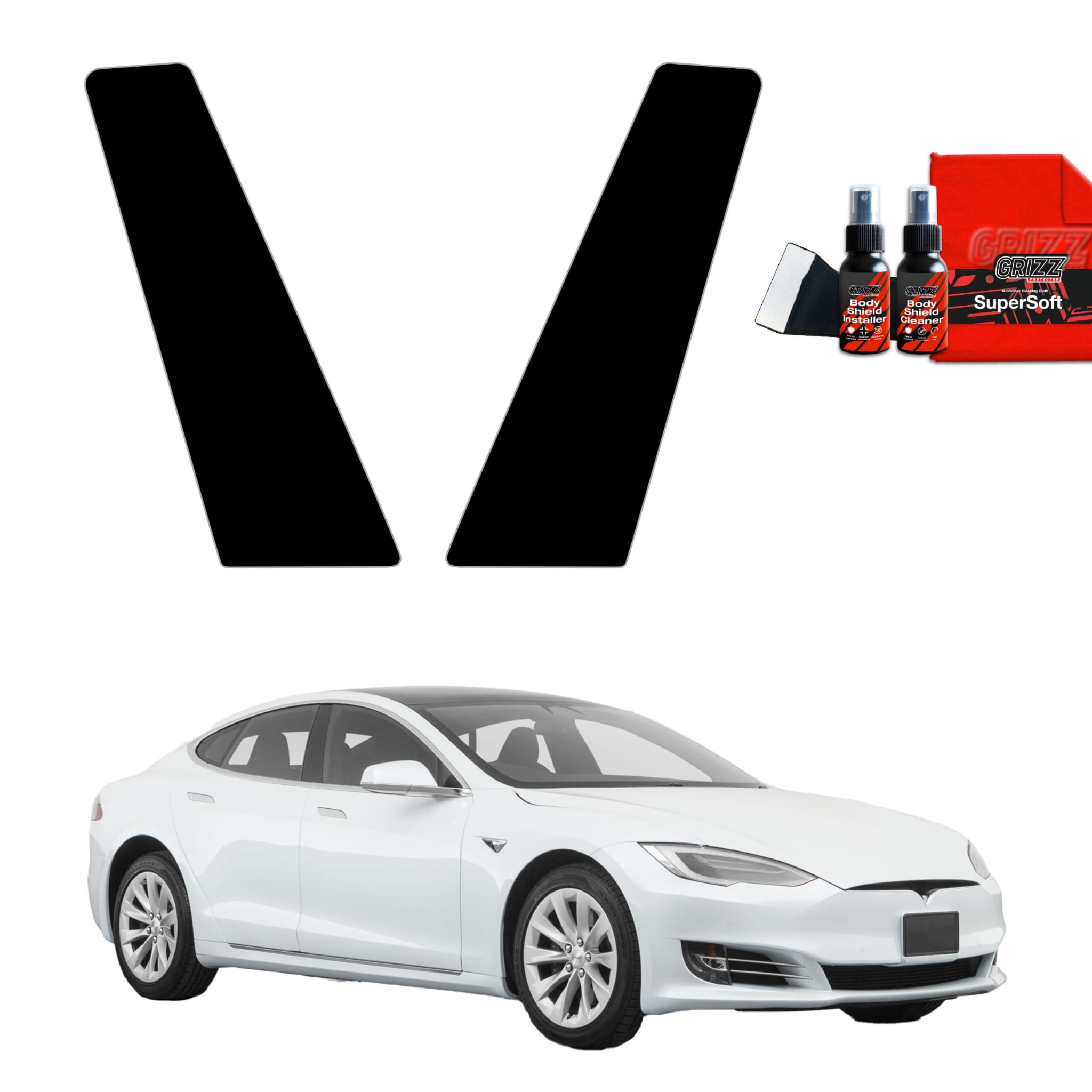 2w1 Czarna folia Grizz Protector na słupki do Tesla Model S (2023-2026)