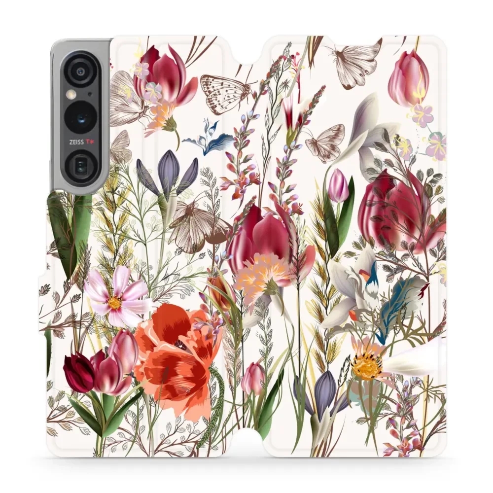 Etui z klapką do Sony Xperia 1 V, Mobiwear Book, bukiet kwiatów