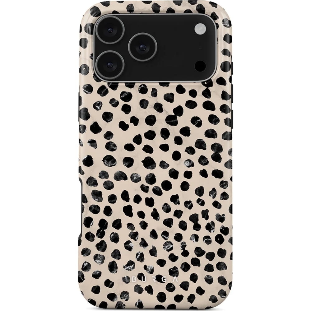 Etui Burga Almond Latte Tough Magnetic do iPhone 17 Pro Max, beżowe z czarnymi kropkami