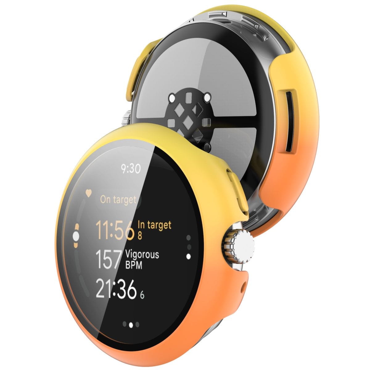 Etui ze szkłem do zegarka Bizon Case Watch Adamo do Google Pixel Watch 3 41mm, żółtopomarańczowe