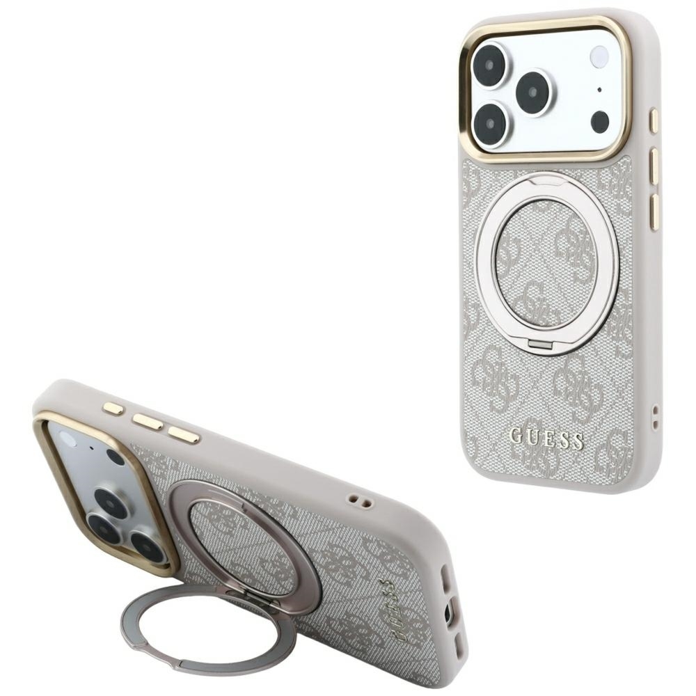 Etui Guess Ring Stand 360 4G Classic Logo do iPhone 18 Pro / 17 Pro do MagSafe, różowe