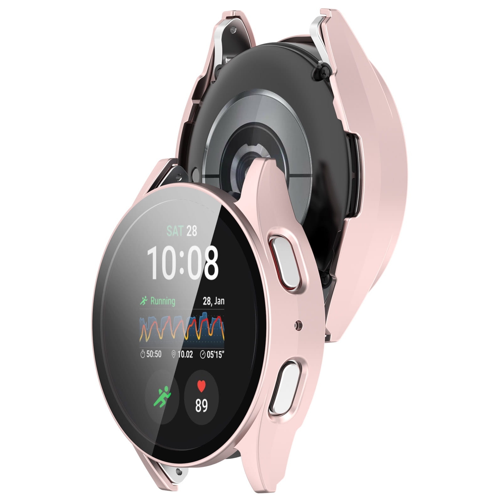 Etui ze szkłem do zegarka Bizon Case Watch Adamo do Galaxy Watch 7 40 mm, satynowo różowe