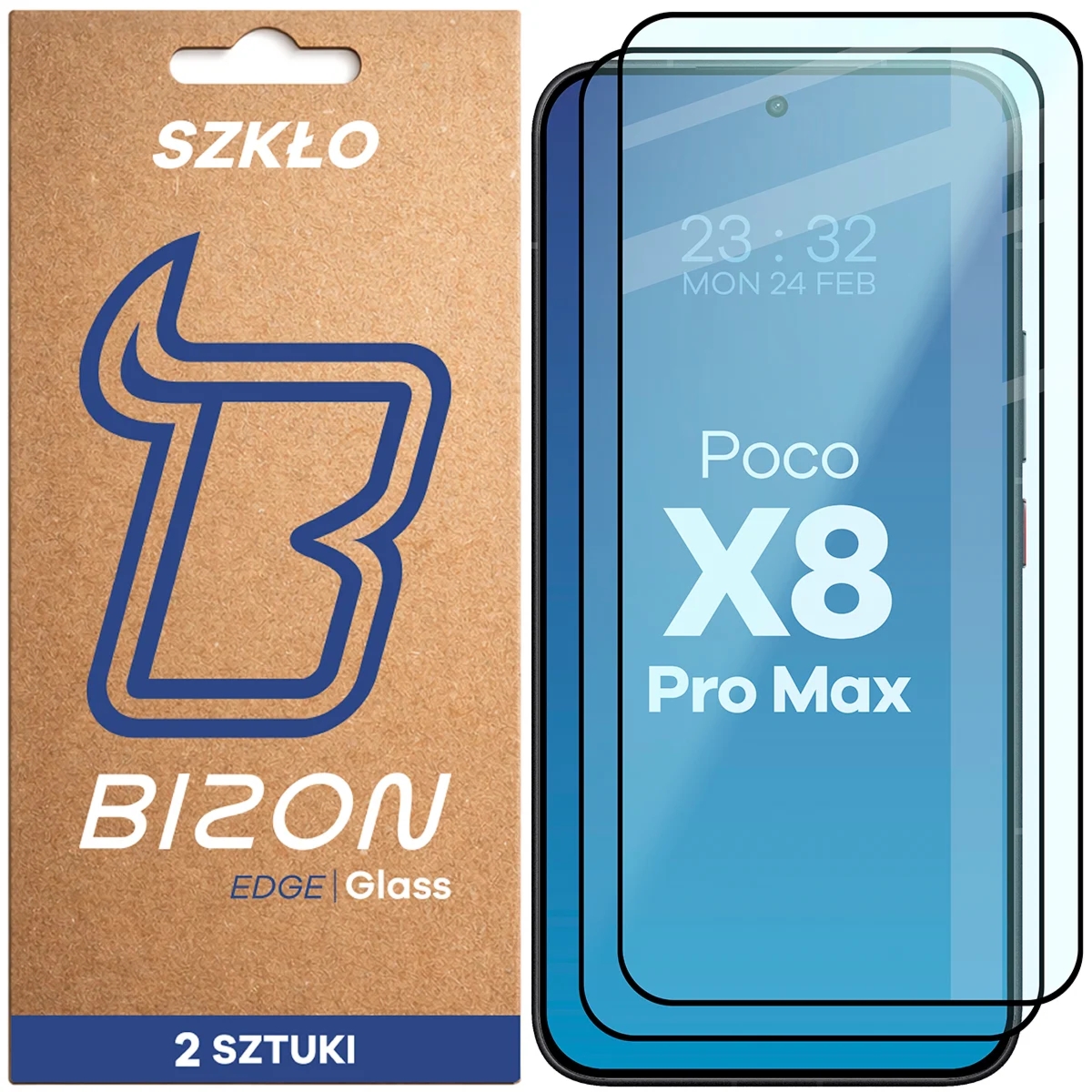 Szkło hartowane Bizon Glass Edge Duo do Xiaomi POCO X8 Pro Max, czarna ramka, 2 sztuki
