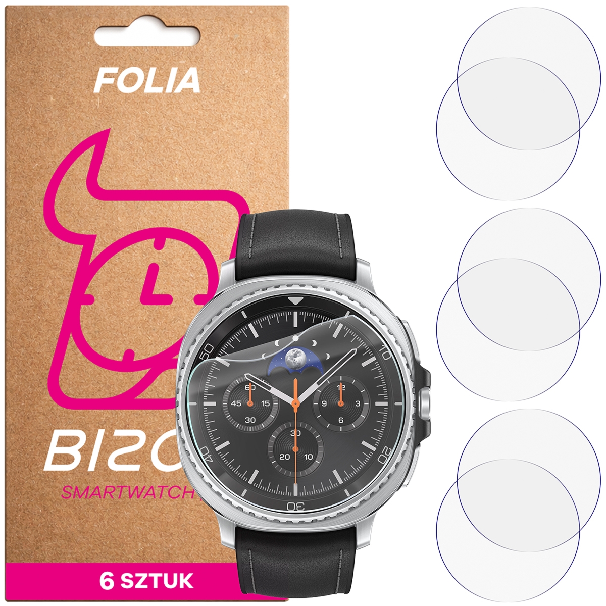 Folia ochronna na ekran zegarka Bizon Watch Film HydroFlex do Galaxy Watch 8 Classic 46 mm, 6 sztuk