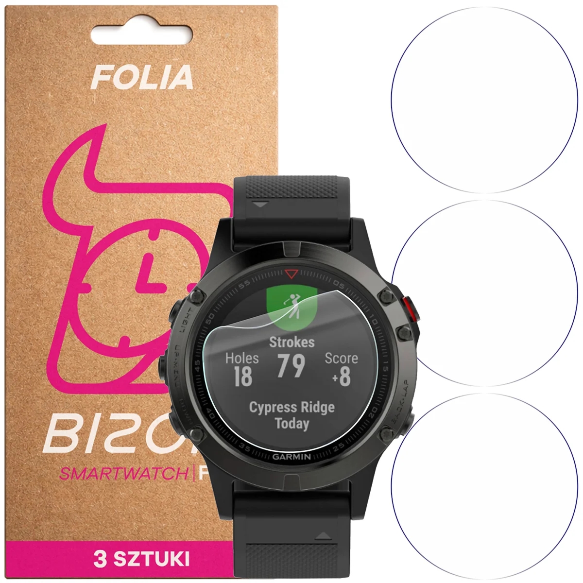 Folia ochronna na ekran zegarka Bizon Watch Film HydroFlex do Garmin Fenix 5, 3 sztuki