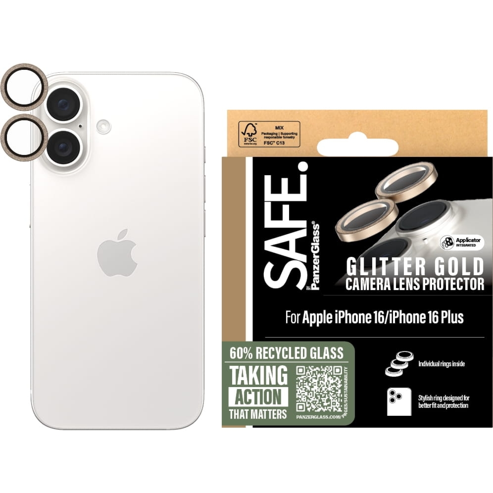 Szkło hartowane na aparat Safe by PanzerGlass Camera Lens Protector  do iPhone 16 / 16 Plus,  brokatowe-złote