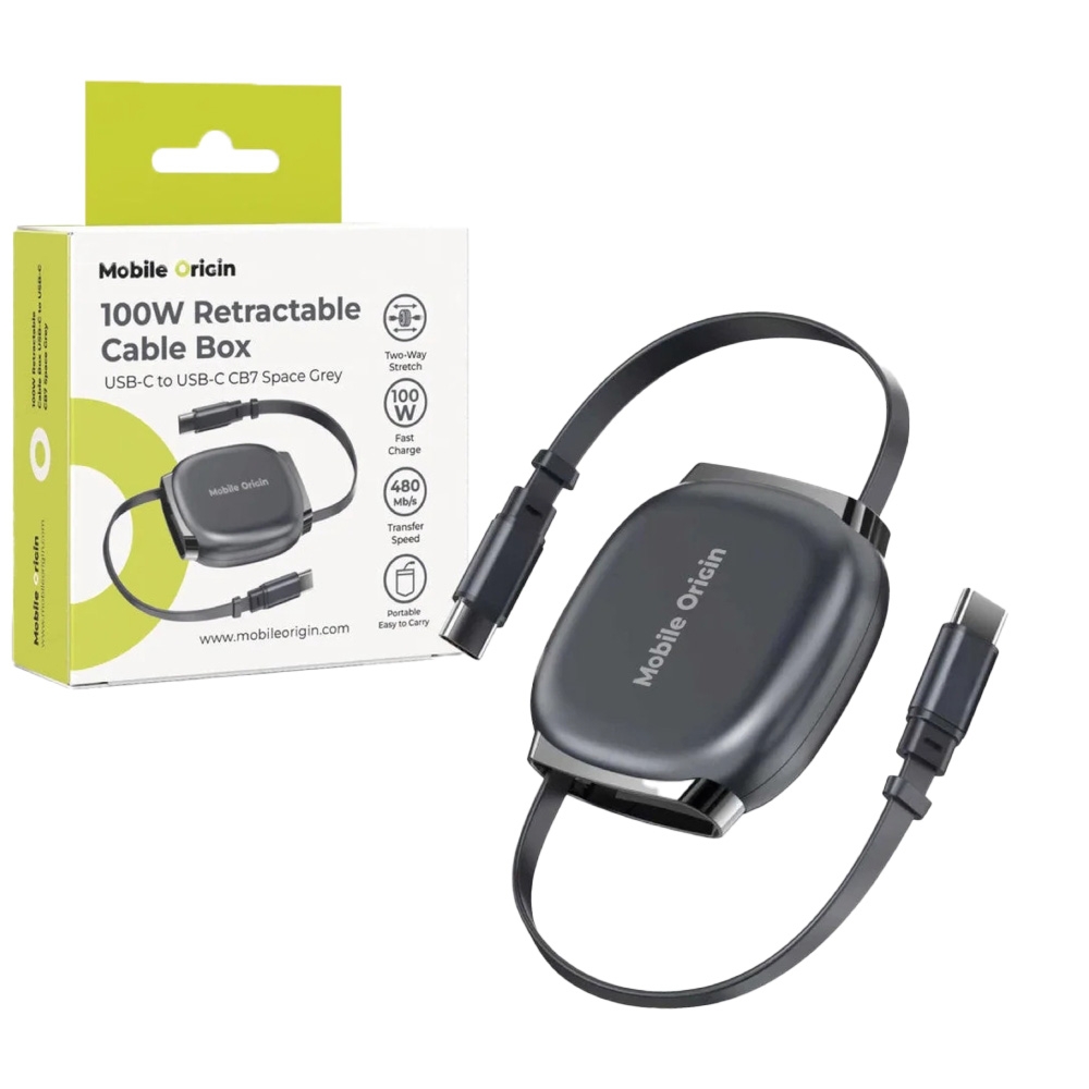 Kabel zwijany Mobile Origin Retractable Cable CB7 USB-C do USB-C, 100W , 1 m, ciemnoszary