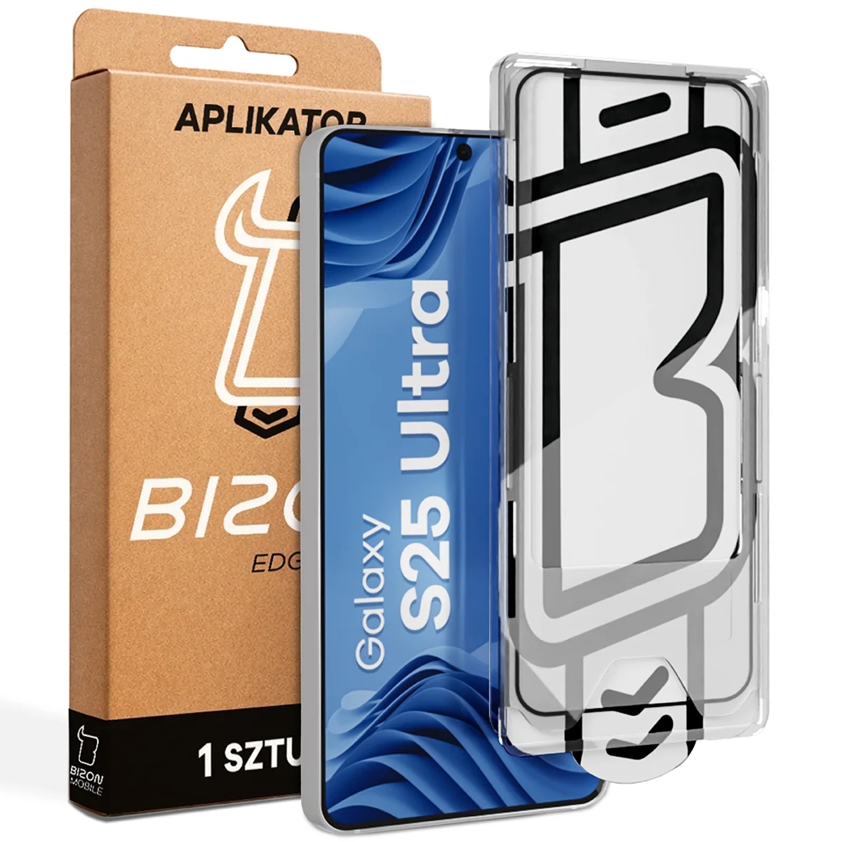 Szkło hartowane z ramką aplikacyjną Bizon Glass Aplikator Edge do Galaxy S25 Ultra, 1 zestaw