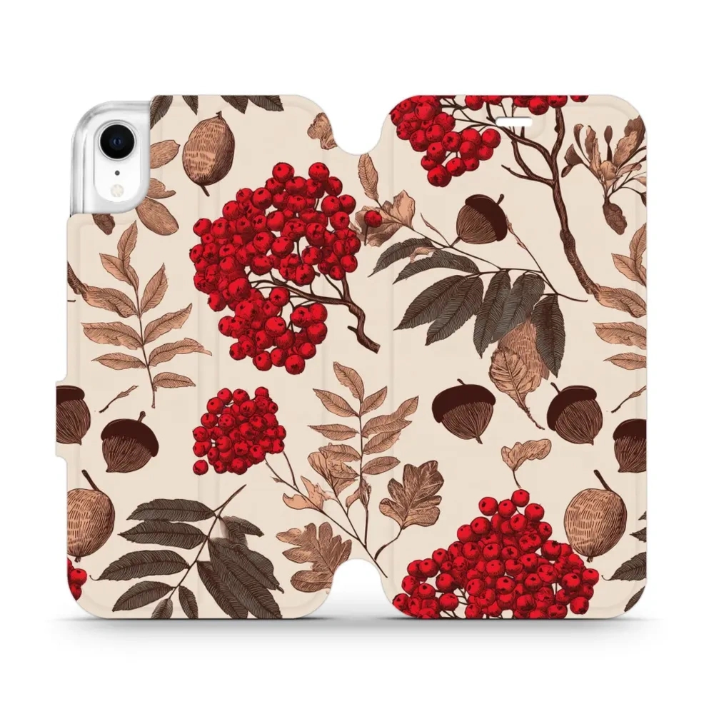 Etui z klapką do iPhone XR, Mobiwear Book, jarzębina na ecru