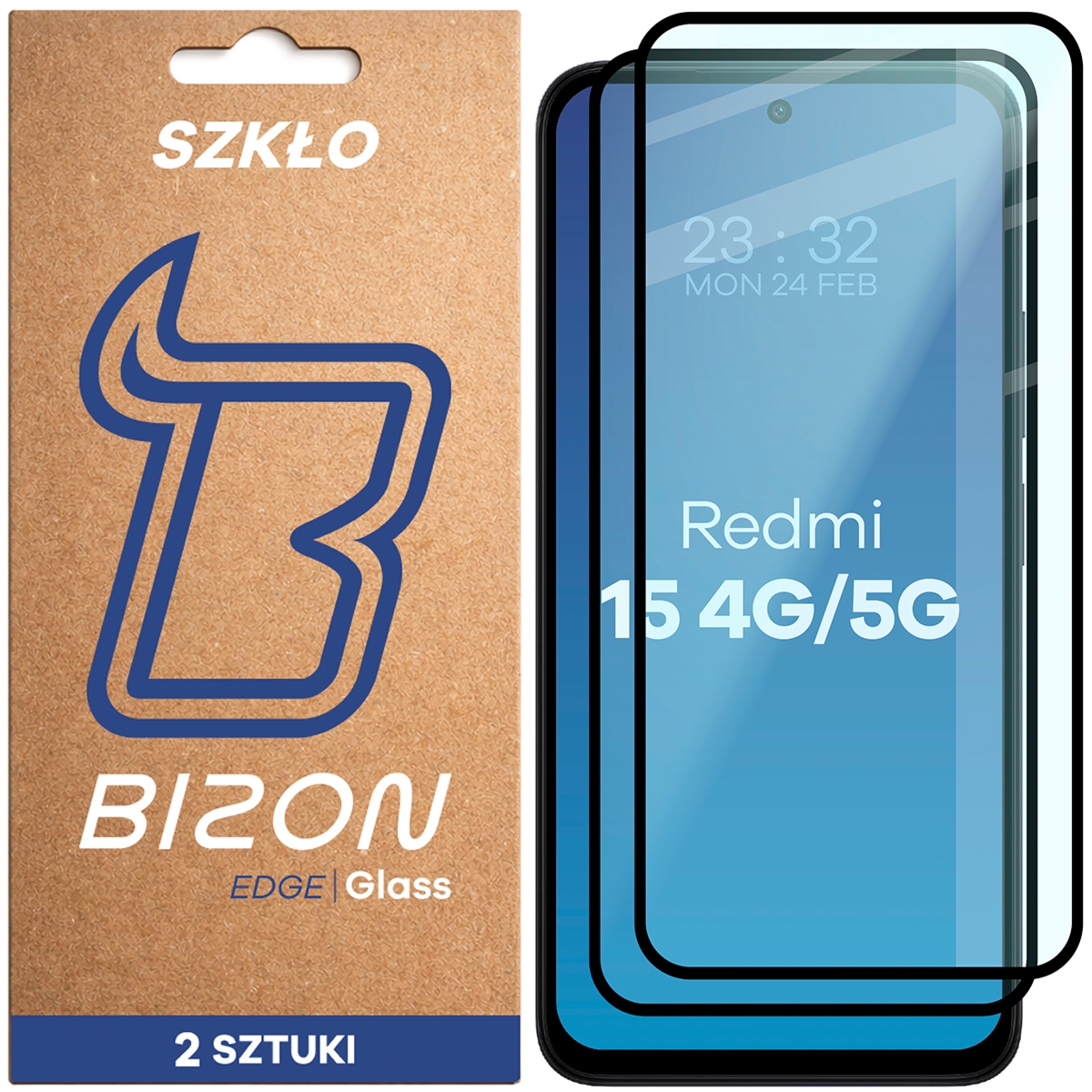Szkło hartowane Bizon Glass Edge Duo do Xiaomi Redmi 15 4G / 5G, czarna ramka, 2 sztuki
