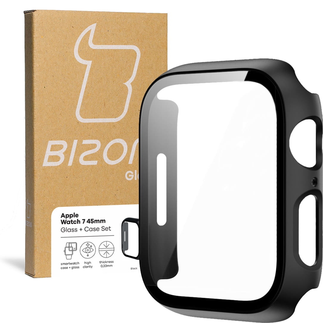 Etui ze szkłem Bizon Case Watch Adamo Apple Watch 45 mm, czarne