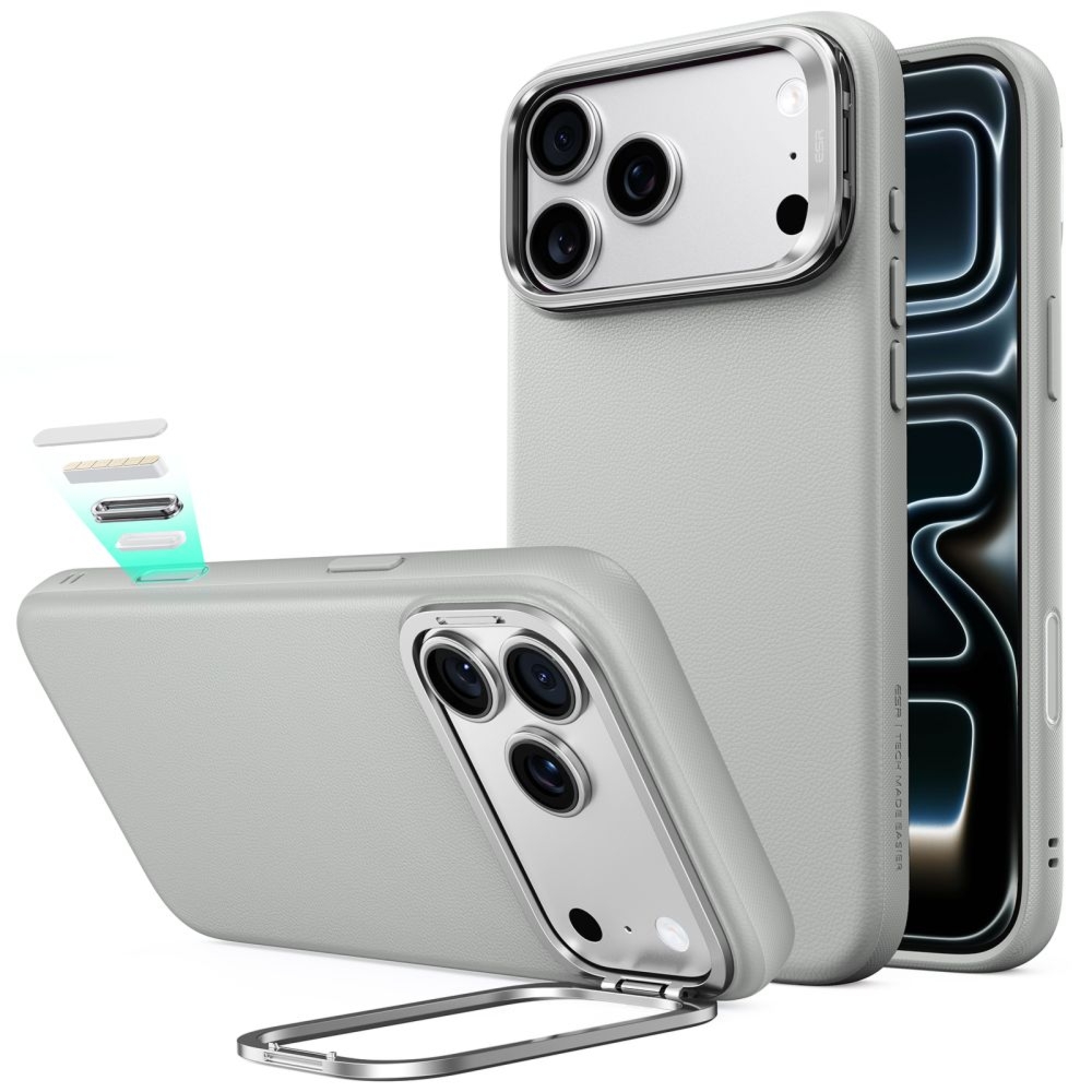 Etui skórzane z podstawką ESR Atelier Kickstand do MagSafe do iPhone 18 Pro Max / 17 Pro Max, szare
