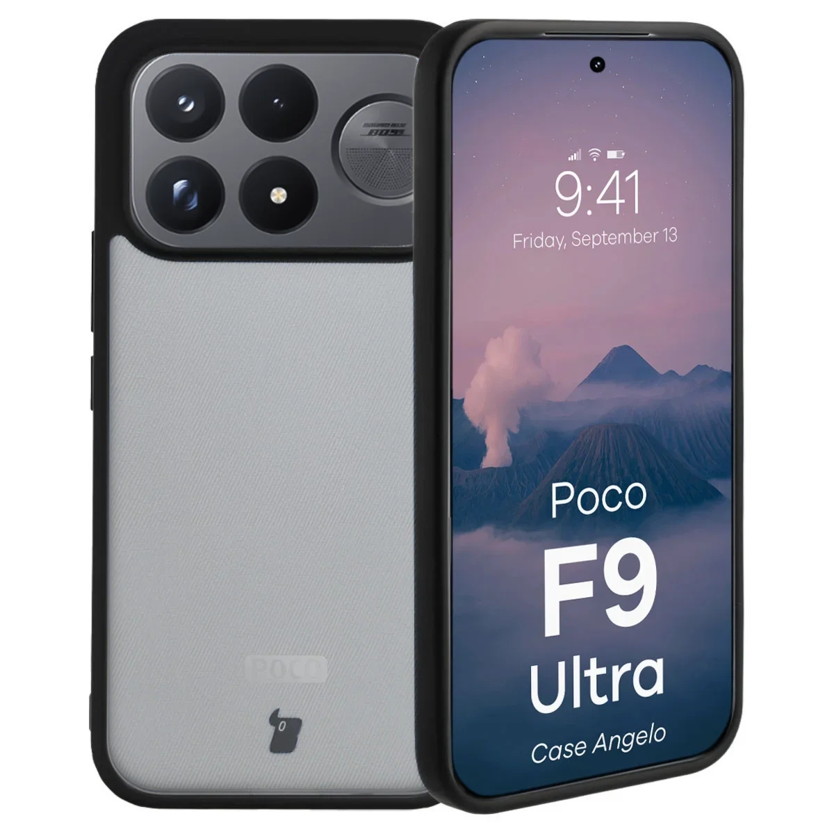 Etui Bizon Case Angelo do Xiaomi POCO F9 Ultra, przydymione z czarną ramką