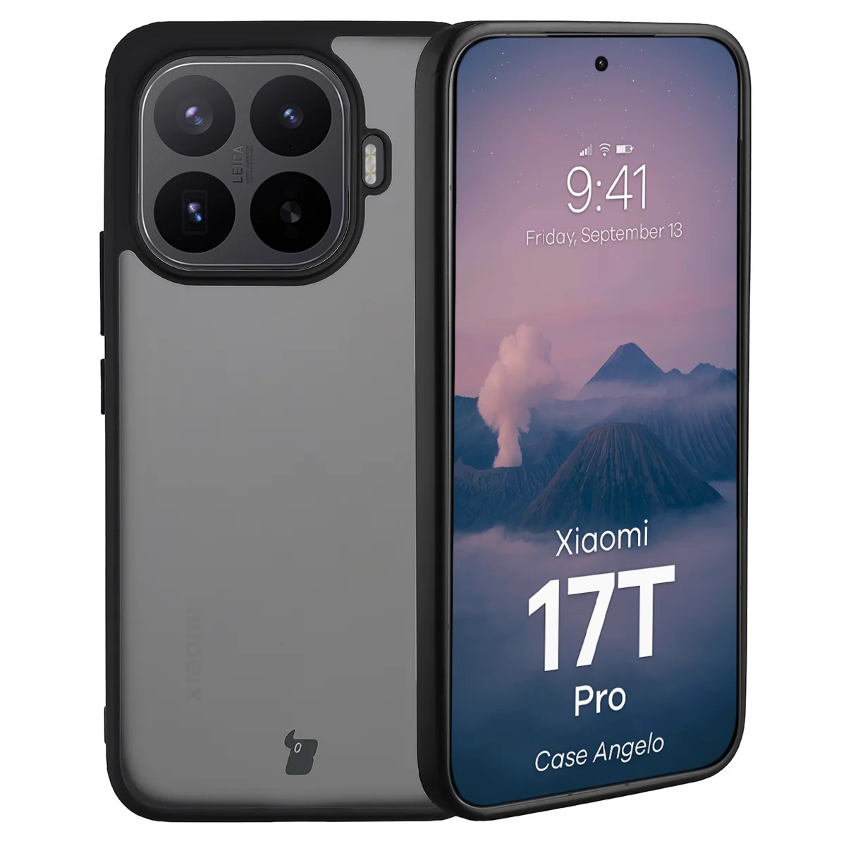 Etui Bizon Case Angelo do Xiaomi 17T Pro, przydymione z czarną ramką