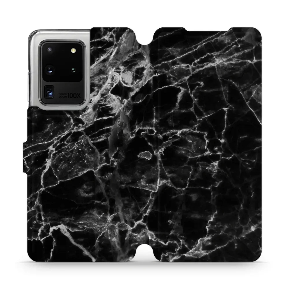Etui z klapką do Galaxy S20 Ultra, Mobiwear Book, czarny marmur