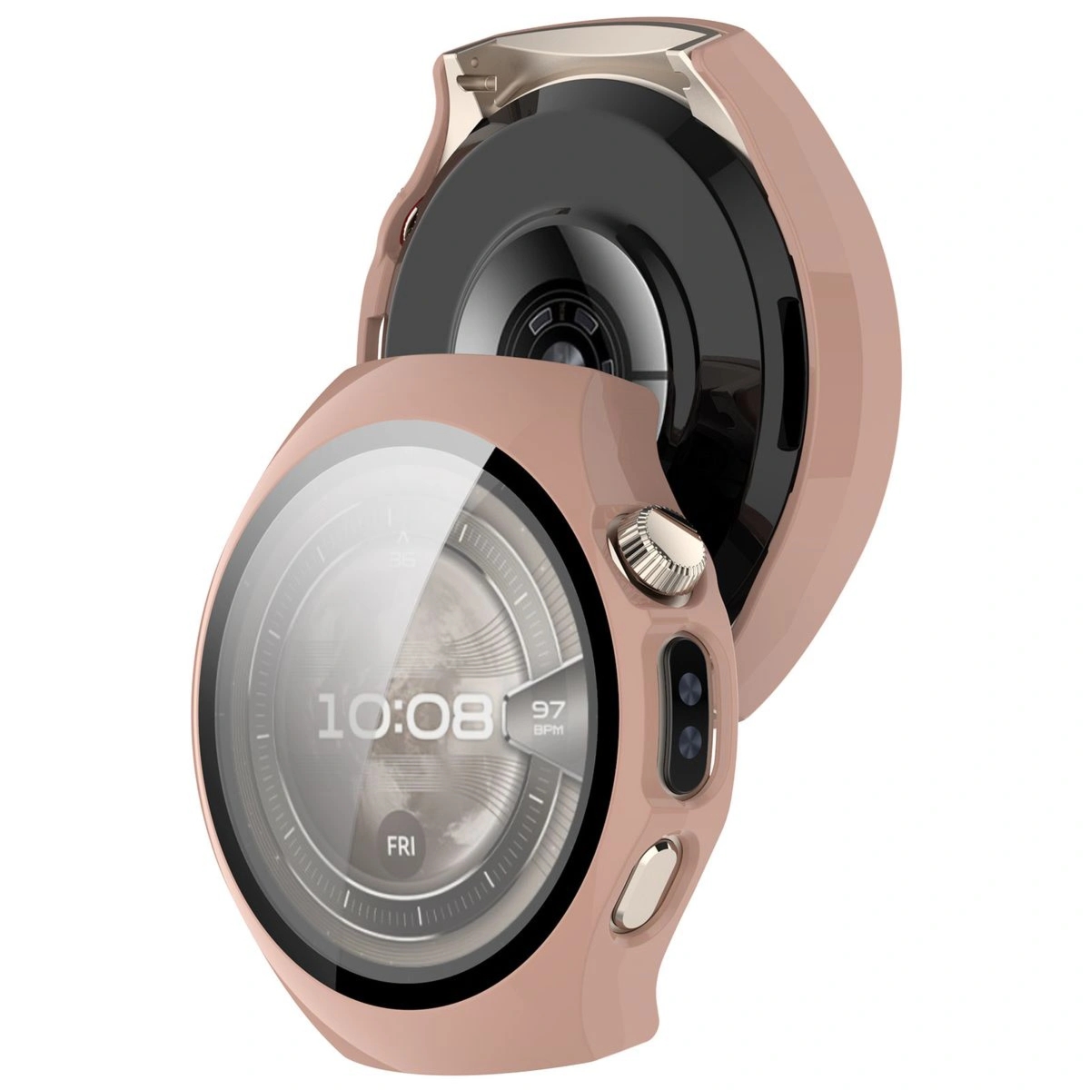 Etui ze szkłem do zegarka Bizon Case Watch Adamo do Huawei Watch 5 46 mm, różowe