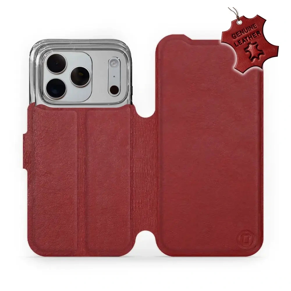 Etui z naturalnej skóry do iPhone 18 Pro, Mobiwear Leather, ciemno-czerwone