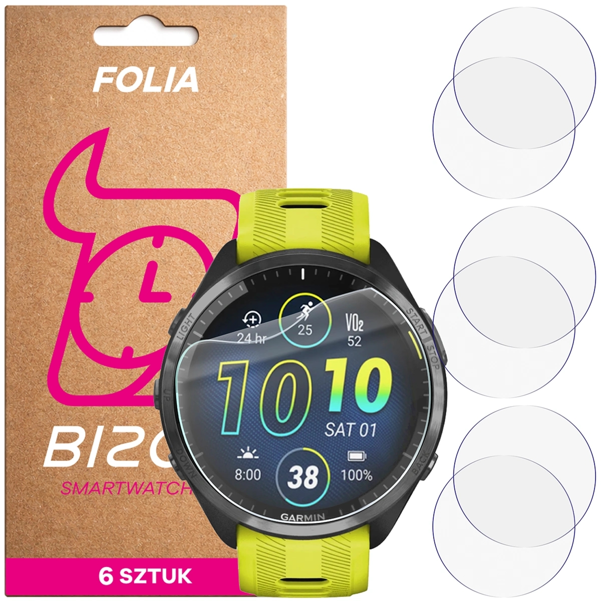 Folia ochronna na ekran zegarka Bizon Watch Film HydroFlex do Garmin Forerunner 965, 6 sztuk