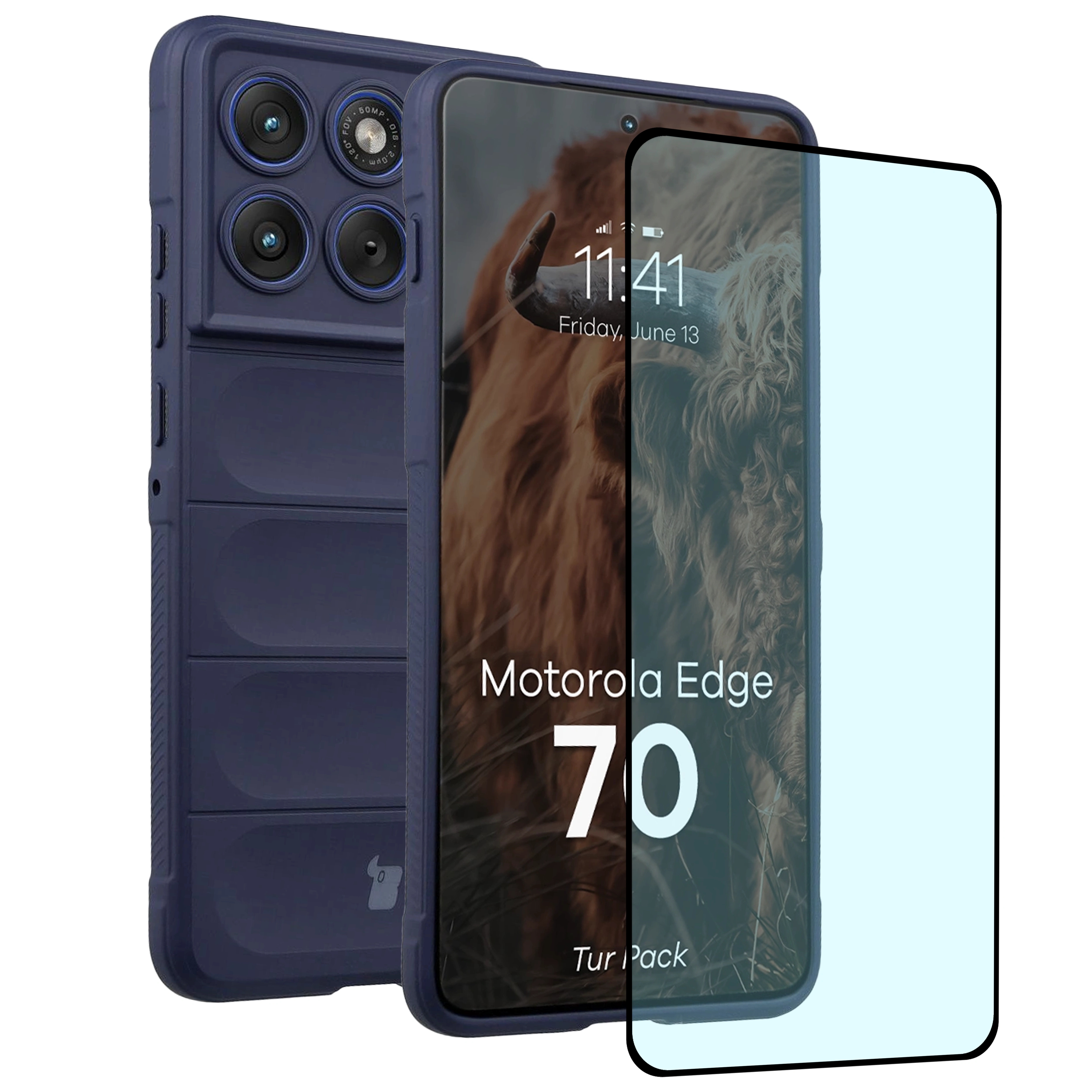 Pancerne etui + szkło hartowane Bizon Tur Pack do Motorola Edge 70, granatowe