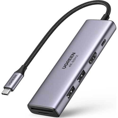 Image of HUB Ugreen rozdzielacz USB - 2x USB 3.0 Gen 1, HDMI 4K 60Hz, SD, TF z portem zasilania USB-C, szary