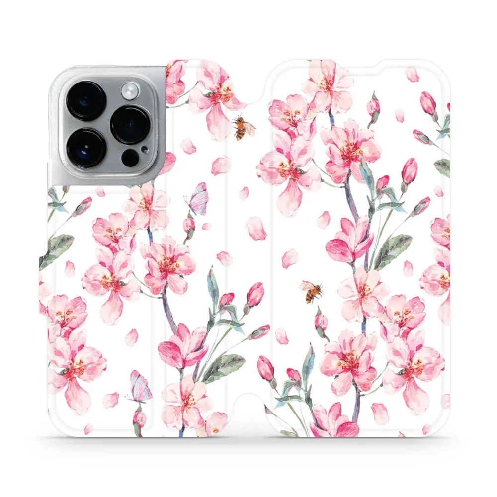 Etui z klapką do iPhone 14 Pro, Mobiwear Book, różowa wiosna