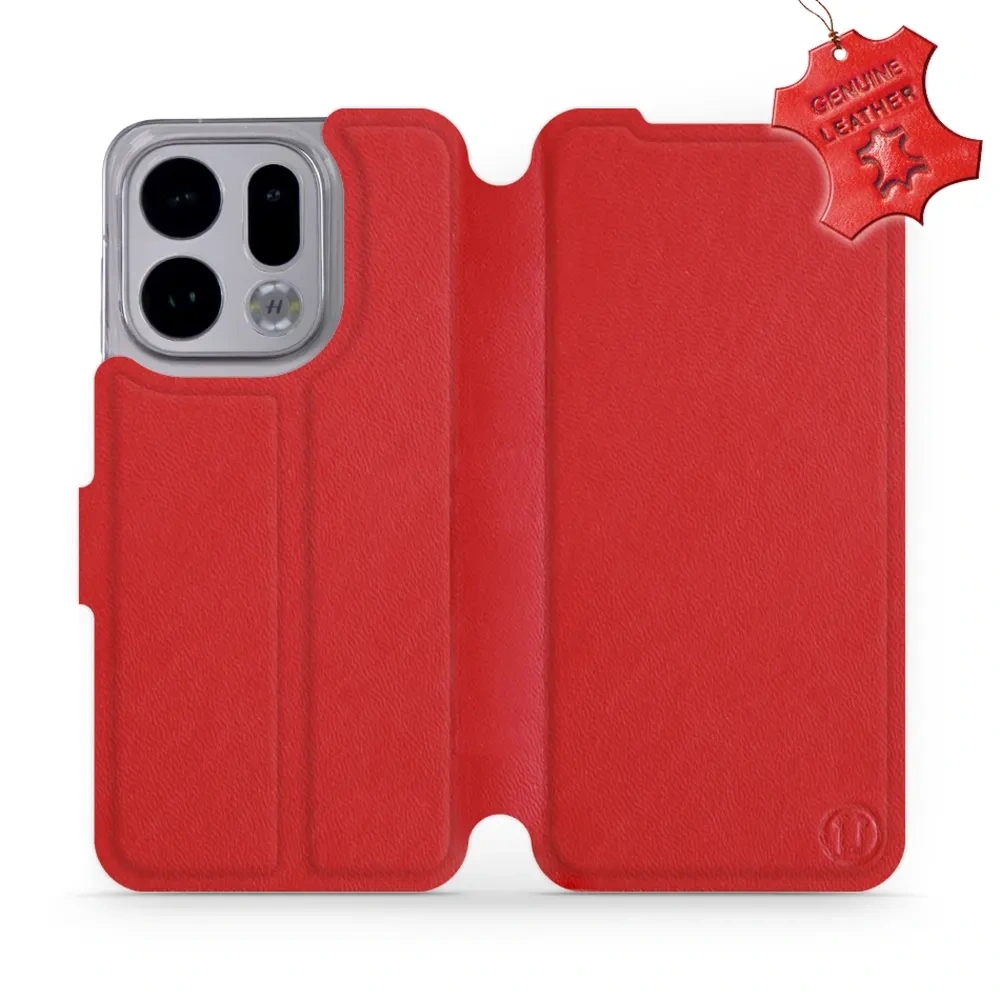 Etui z naturalnej skóry do Oppo Find X9, Mobiwear Leather, czerwone