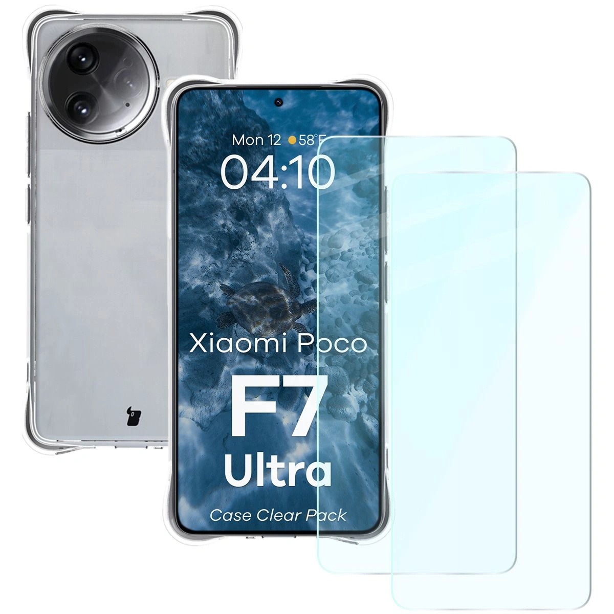 Image of Elastyczne etui + 2x szkło hartowane Bizon Case Clear Pack do Xiaomi Poco F7 Ultra