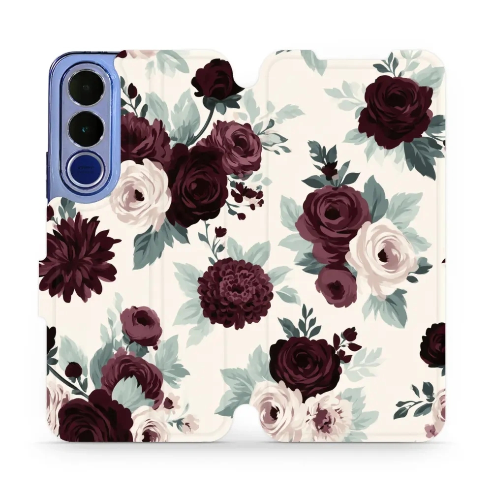 Etui z klapką do vivo V70 FE 5G, Mobiwear Book, róże z szałwią na kremie