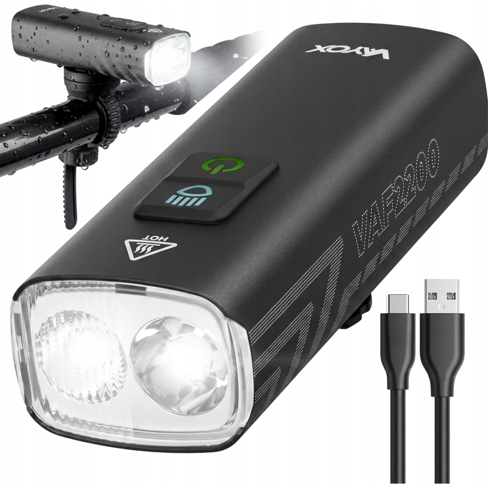 Lampka rowerowa przednia 2200lm, Vayox VAF2200 IPX6 4500mAh, czarna