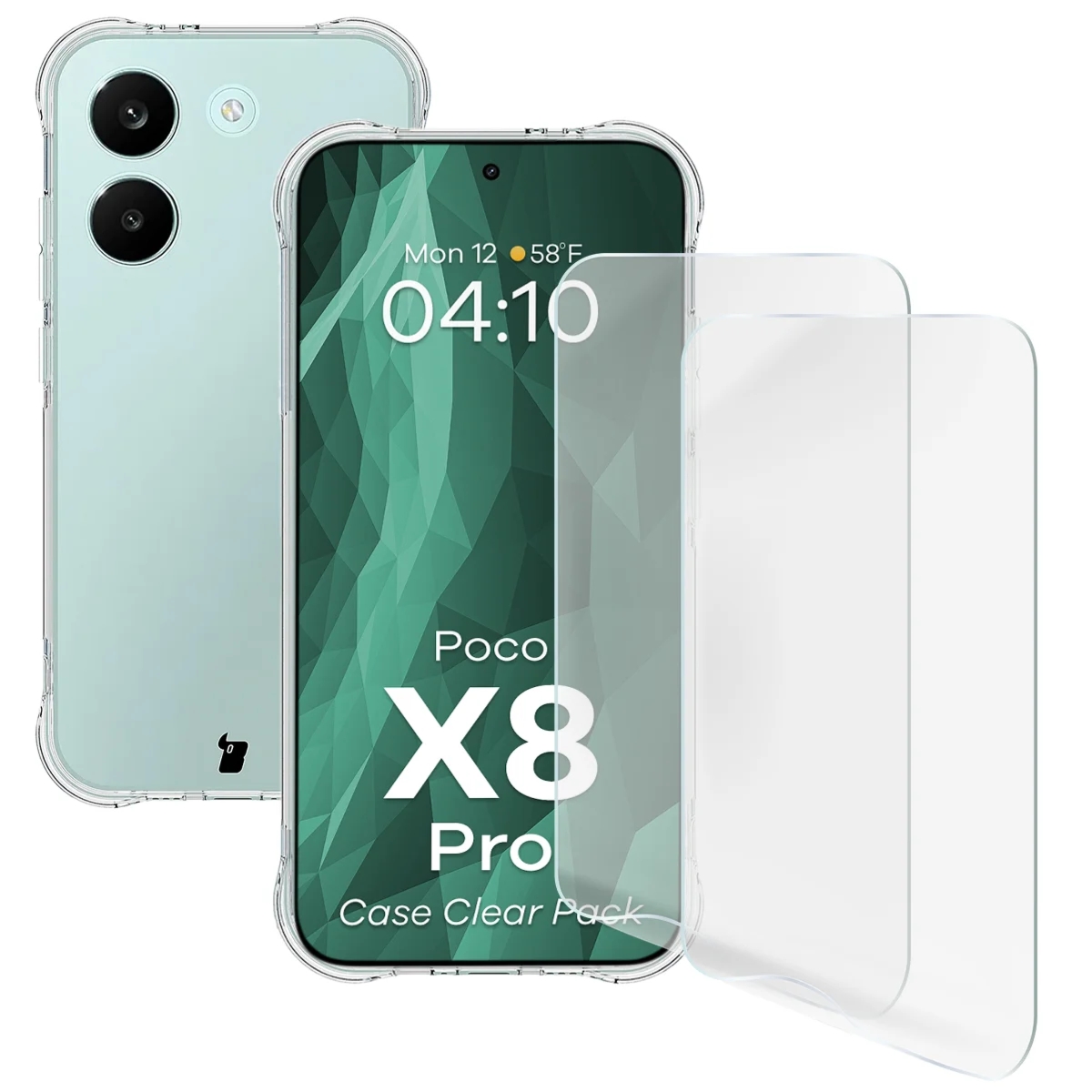 Elastyczne etui + 2x folia na ekran Bizon Case Clear Pack do Xiaomi POCO X8 Pro