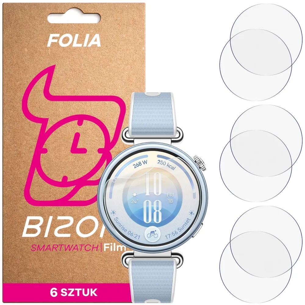 Folia ochronna na ekran zegarka Bizon Watch Film HydroFlex do Huawei Watch GT 7 41 mm, 6 sztuk