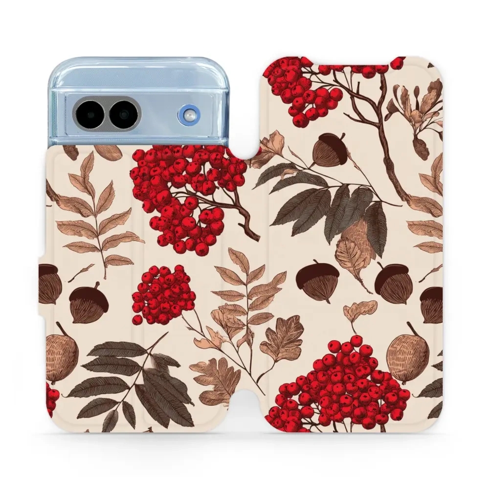 Etui z klapką do Google Pixel 8a, Mobiwear Book, jarzębina na ecru
