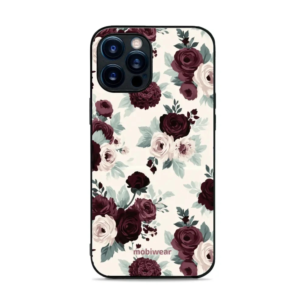 Etui ochronne do iPhone 12 Pro Max, Mobiwear Glossy Case, róże z szałwią na kremie