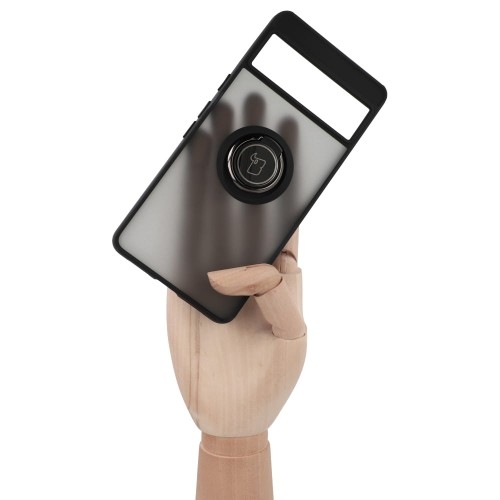Image of Etui z uchwytem na palec Bizon Case Hybrid Ring do Google Pixel 7, przydymione z czarną ramką