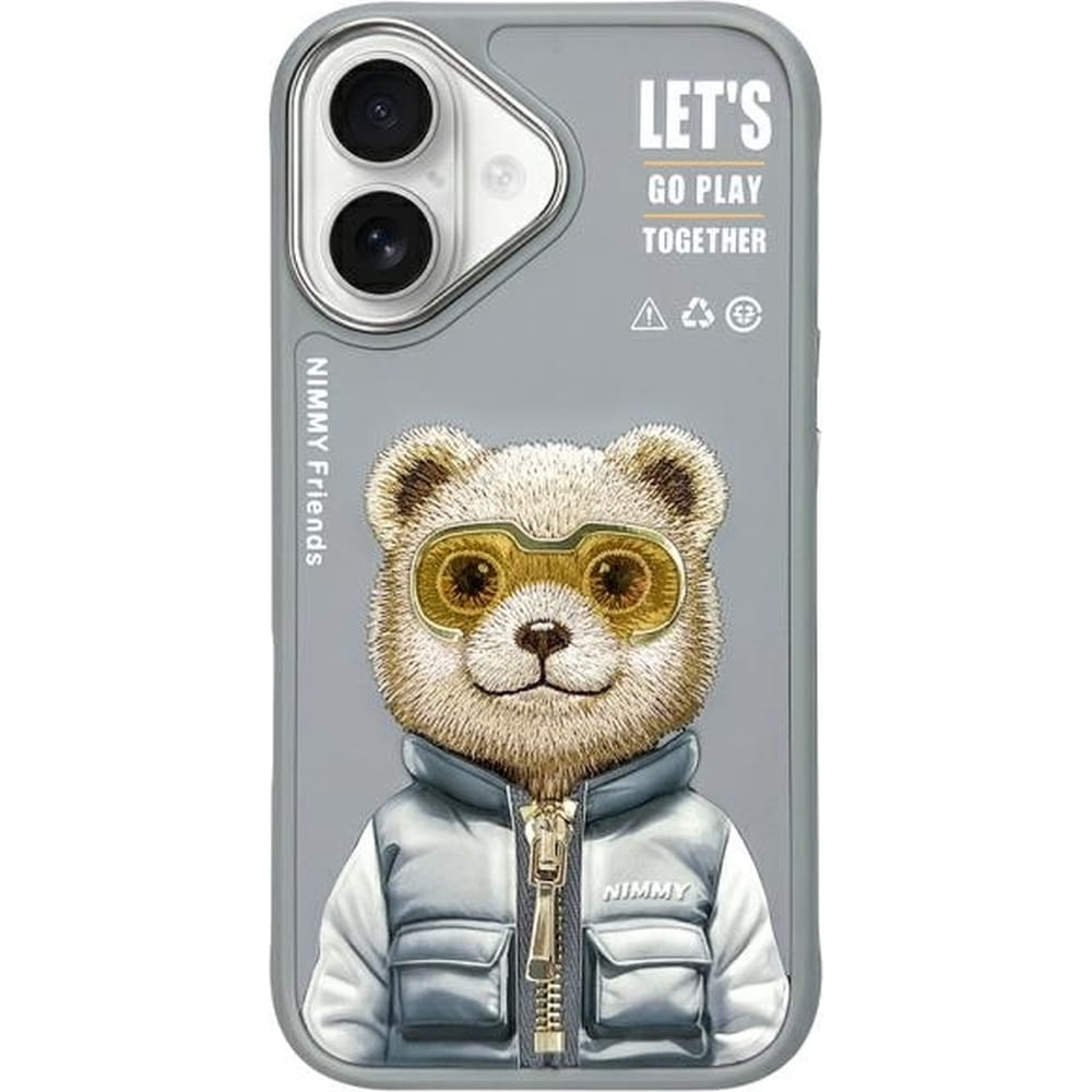 Image of Etui Nimmy Cool&Cute 2.0 Bear do iPhone 16, szare z misiem
