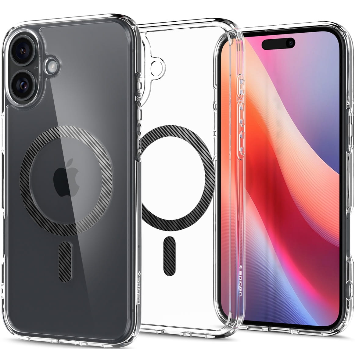 Image of Etui Spigen Ultra Hybrid Mag do MagSafe do iPhone 16, przezroczysto-czarne-karbonowe