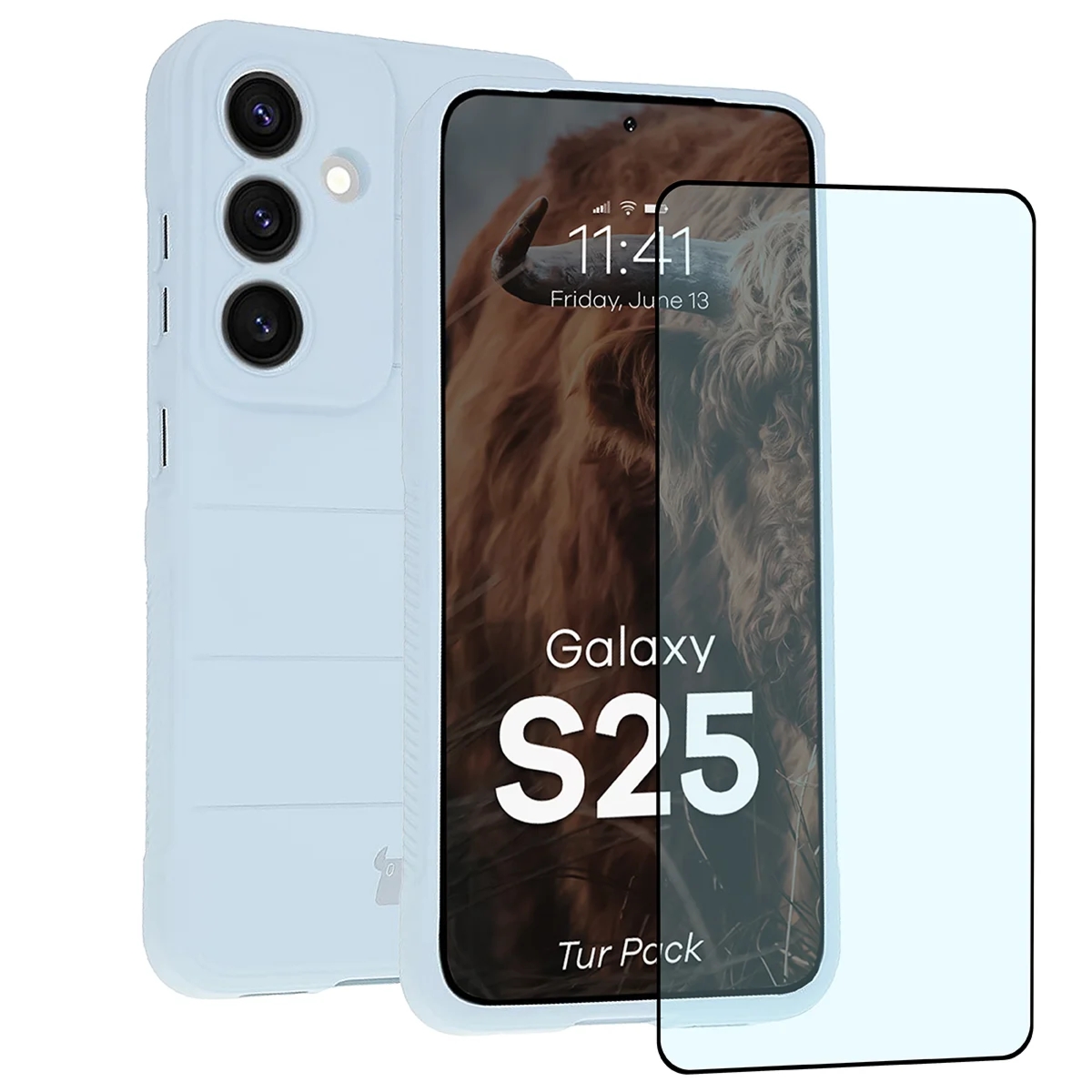 Pancerne etui + szkło hartowane Bizon Tur Pack do Galaxy S25, jasnoniebieskie