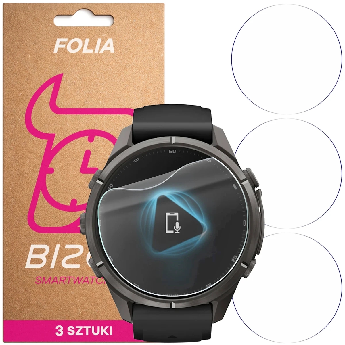 Folia ochronna na ekran zegarka Bizon Watch Film HydroFlex do Garmin Fenix 9 Pro (43 mm), 3 sztuki