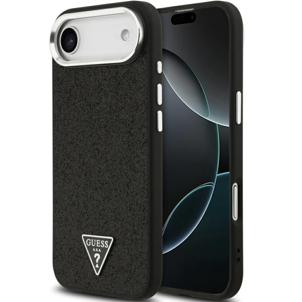 Etui Guess Hardcase Glitter Triangle Logo do MagSafe do iPhone Air, czarno-brokatowe