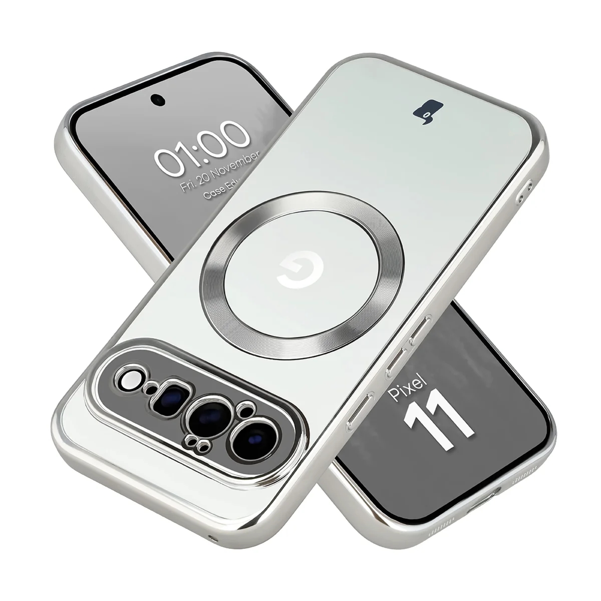 Etui z pierścieniem magnetycznym Bizon Case EduardO do Google Pixel 11, przezroczysto-srebrne
