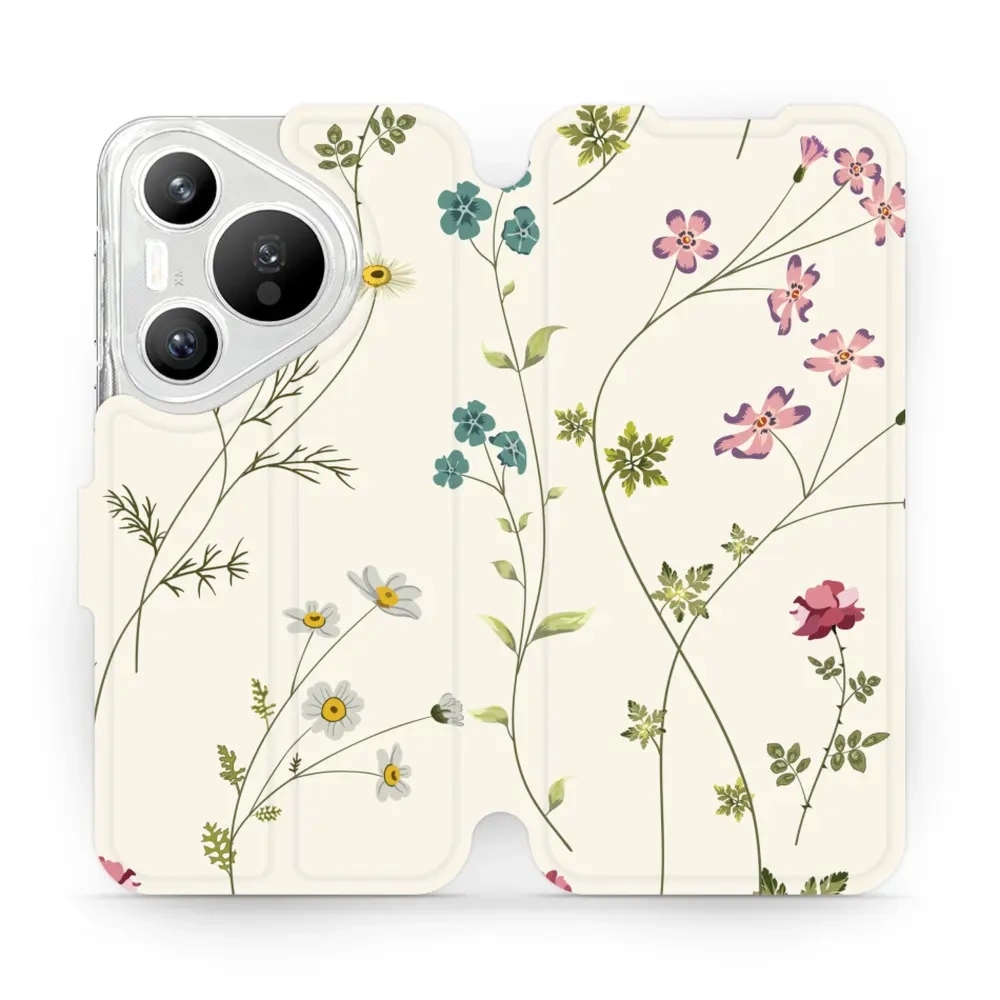 Etui z klapką do Huawei Pura 70, Mobiwear Book, polne kwiaty