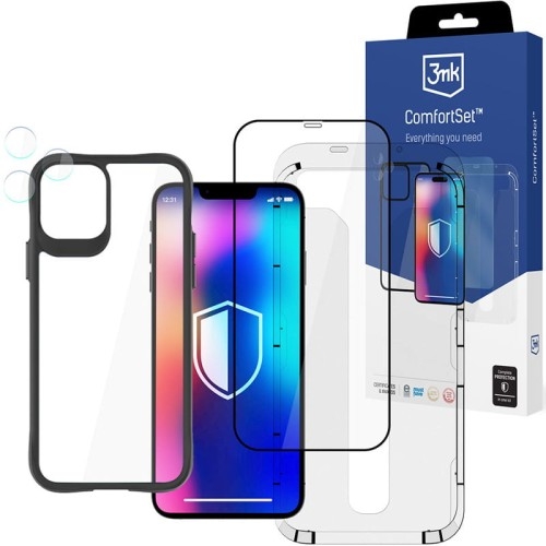 Image of Etui + szkło na ekran i aparat 3mk ComfortSet do iPhone 12 Pro Max, przezroczyste